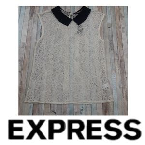 NWT EXPRESS BUSINESS LACE TOP BLACK COLLAR XSMALL